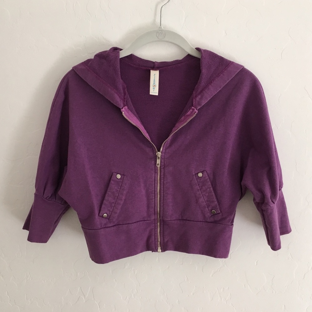 Purple Dolman Cropped Zip Hoodie with pockets